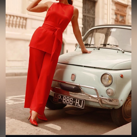 AUDREY LEIGHTON red crisp tailored sleeveless top and pants set (orig $192) - Picture 4 of 6